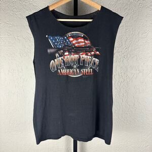 Harley Davidson 3D Emblem 1987 American Steel Gun Cut Off Medium Shirt